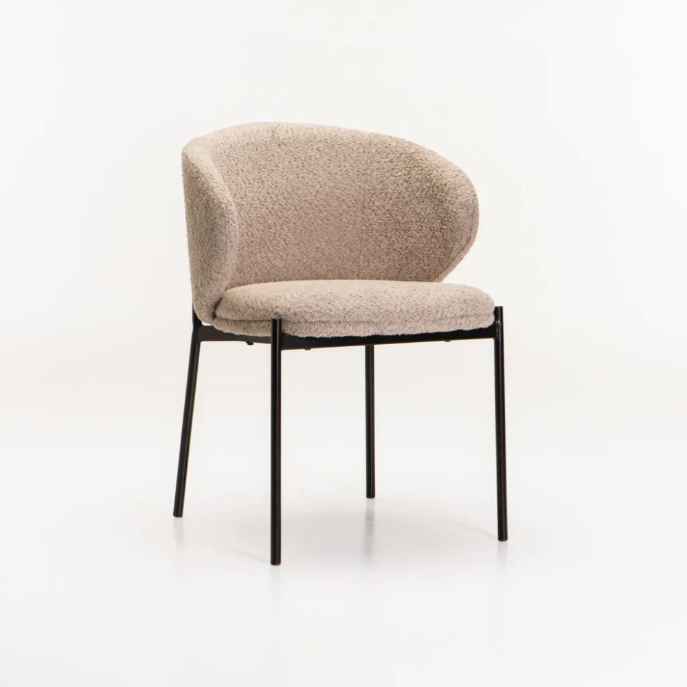 Phoebe Fabric Dining Chair – Stone, Curved Back, 100% Polyester Upholstery