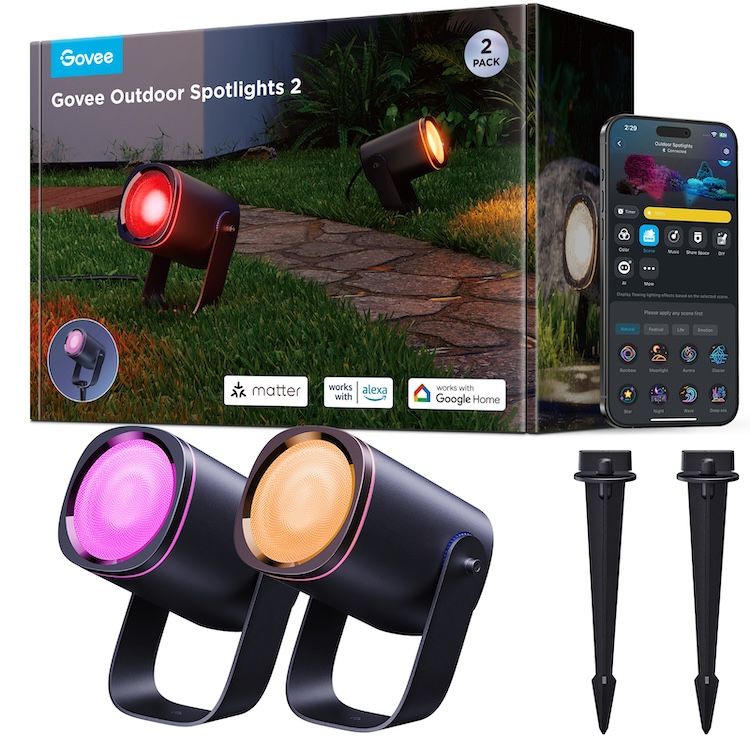 Govee RGBICWW Outdoor Spotlights – Smart Lights With 69 Scene Modes