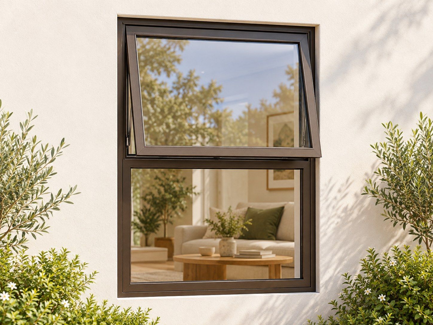 Kenzo Premium Top-Hung Aluminium Window - Bronze, 900 1200 mm, Upper Opener with Fixed Lower Pane, Clear Glass