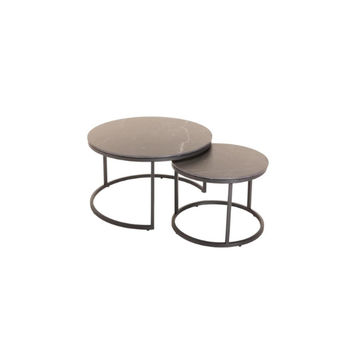 Gio Set of 2 Stone Top Coffee Table - Black Leg - Black