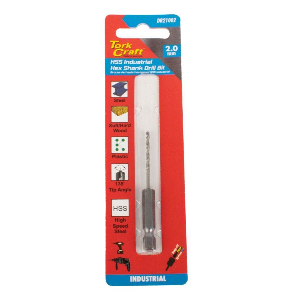 Tork Craft - Drill Bit Hss Industrial 2.0mm 135Deg Hex Shank - 24 Pack