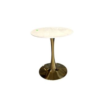 Modern Round Dining Table with Gold Pedestal Base, White Marble Top, 90 cm