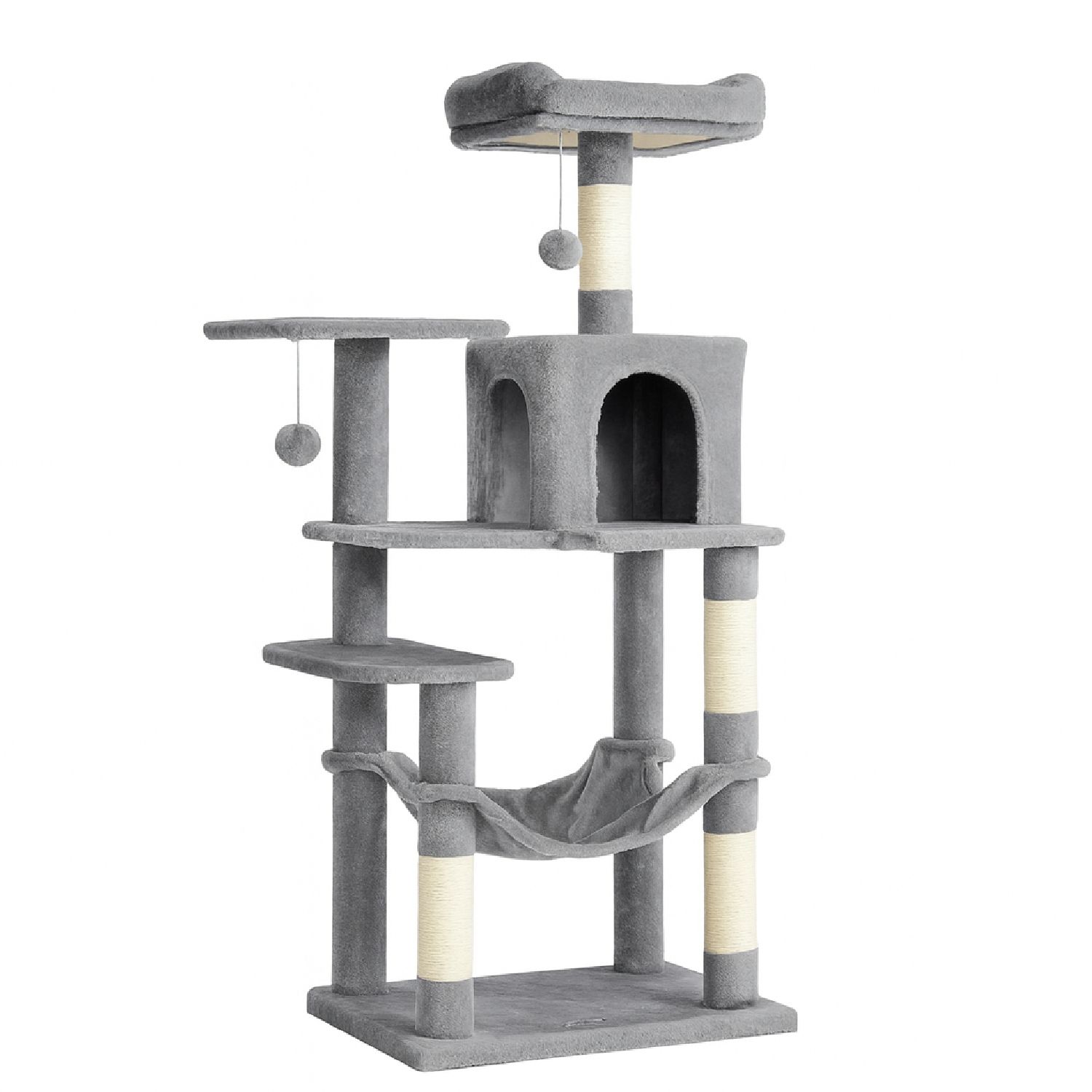 LASA Large Cat Tree Tower with Hammock, Cave & Scratching Posts - Grey