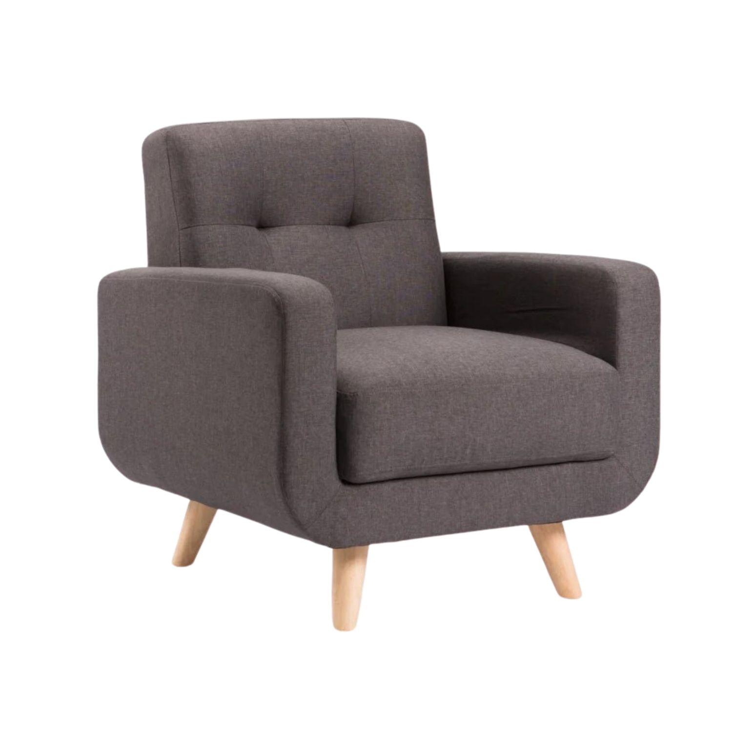 Modern Fabric Armchair with Wooden Legs - Dark Grey/Natural Leg