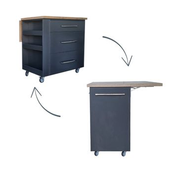 SpaceSave Large Kitchen Island on Wheels with Fold-Out Table & Shelves - Midnight/Kalahari