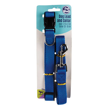 Dog Collar & Lead Set - Nylon - Blue - 22-55cm - 1.2m x 2cm - 6 Pack