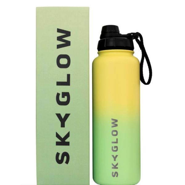 SkyGlow Double Wall Water Bottle-Gym Water Bottles-Sports Water Bottle-1.2L - lemon lime