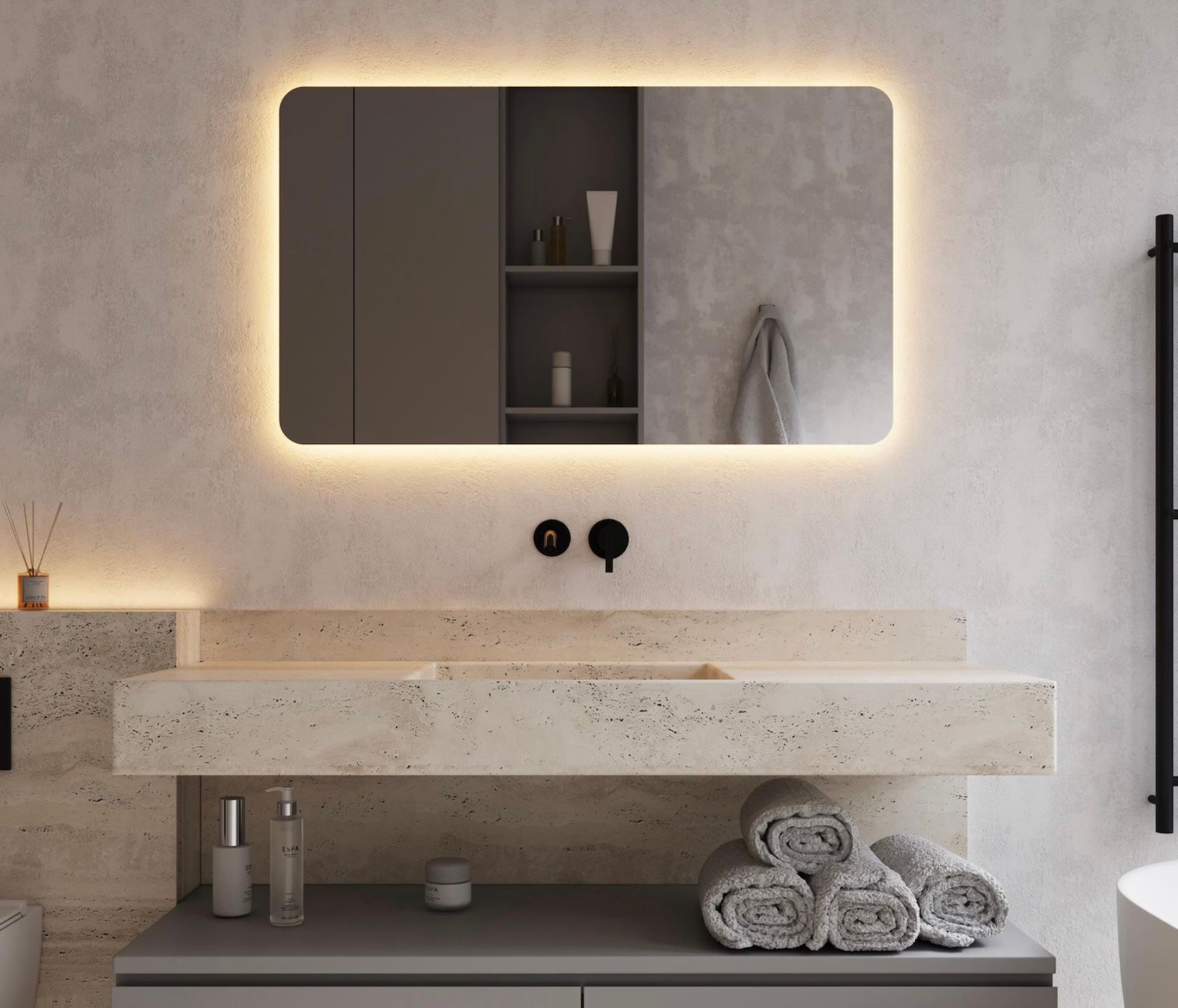 Emily Wall Mirror Rounded Corners Warm White 80x120