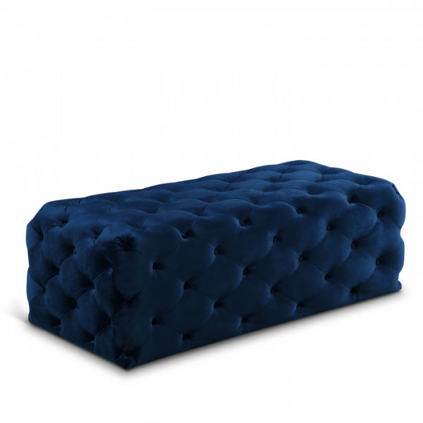 Clark Rec Velvet Upholstered Ottoman Bench Large Blue