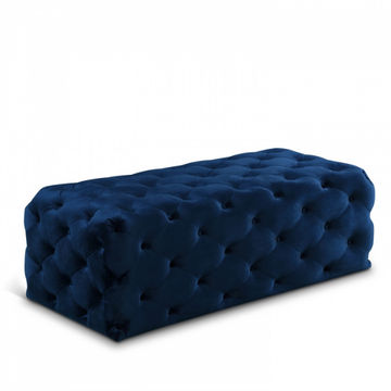 Clark Rec Velvet Upholstered Ottoman Bench Medium Blue