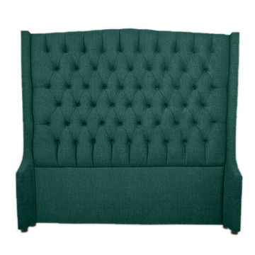 Reya Buttoned Wing Headboard-Queen-Emerald Green