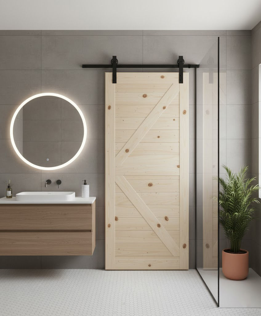 K Brace Pine Barn Door- Interior Barn Sliding Door Including Mechanism - 920mm(L) x 2100mmm(H) x 36mm(W)