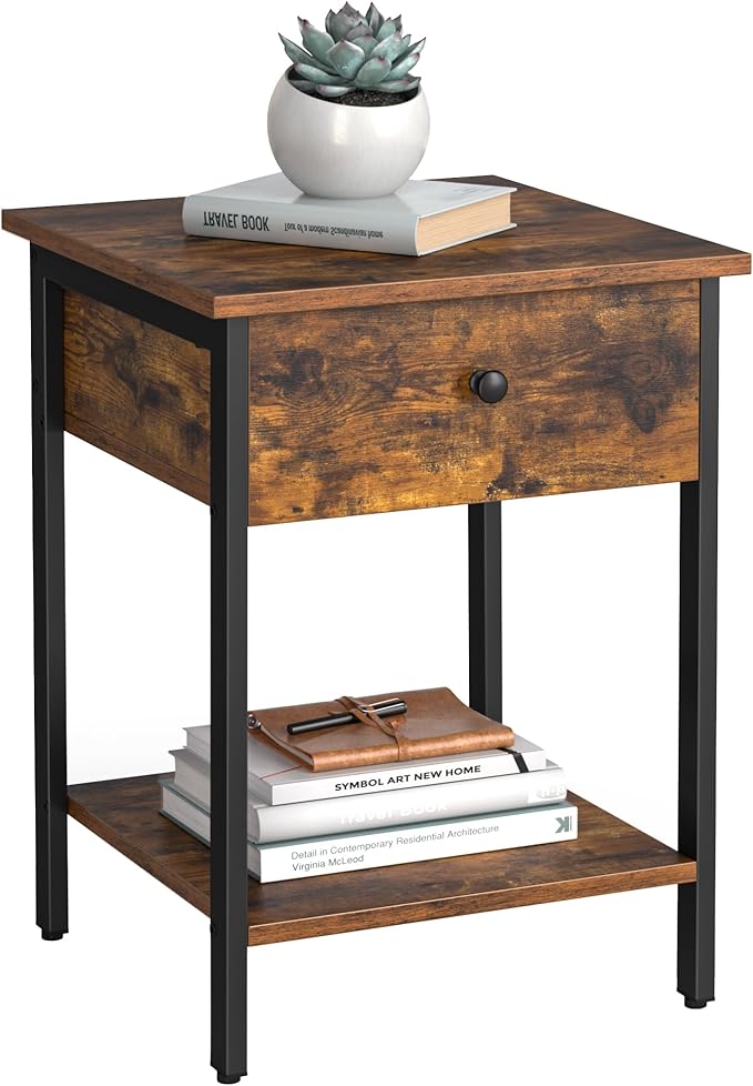 Lifespace Industrial Rustic Wood Side Table with Draw