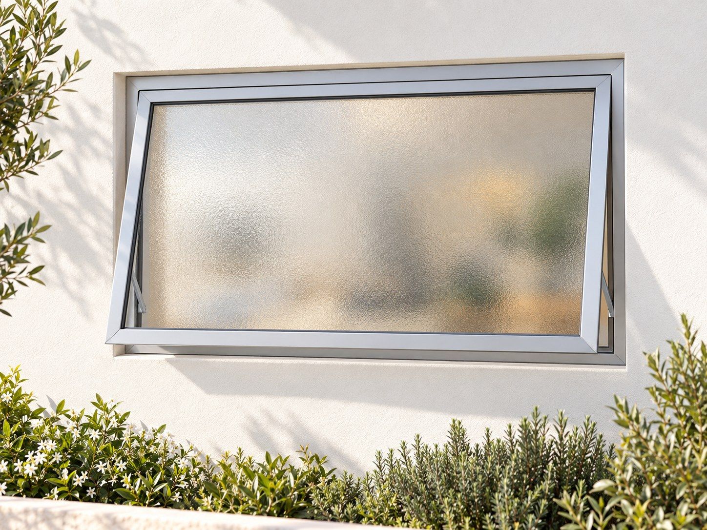 Kenzo Premium Top-Hung Aluminium Window - Silver, 900 600 mm, Single Opener, Obscure Safety Glass