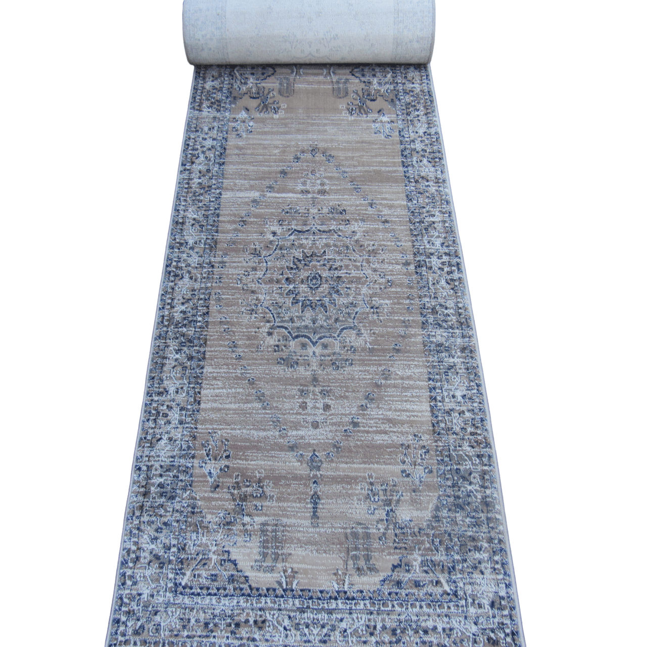 BK Carpets & Rugs - Vintage Inspired Oriental Runner - 80cm x 5m -  Beige & Blue