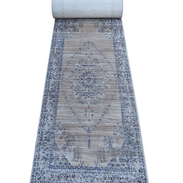 BK Carpets & Rugs - Vintage Inspired Oriental Runner - 80cm x 5m -  Beige & Blue