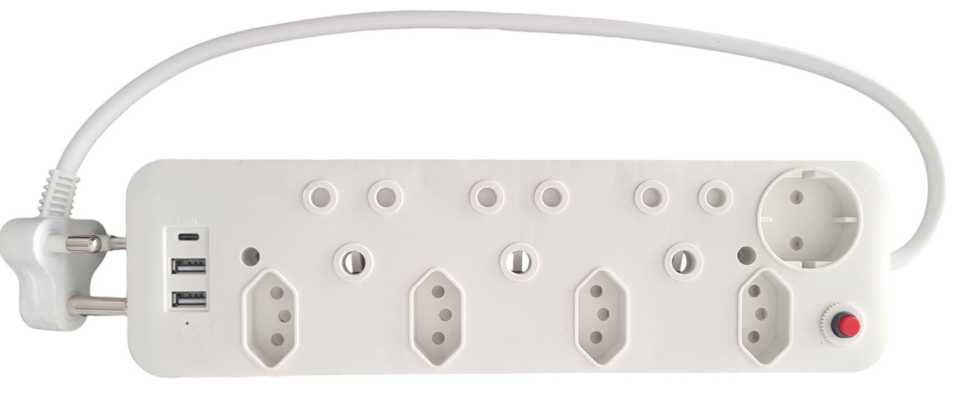 Multiplug - 8 way with 2xUSB+TypeC + overload