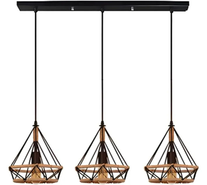 Three Vintage Shade Cage Metal Ceiling Light