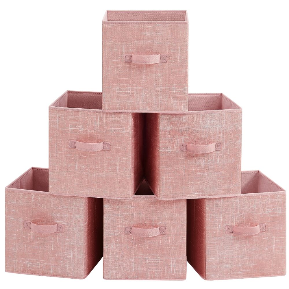Storage Cubes Set of 6 - 11-Inch Foldable Bins with Handles, Jelly Pink