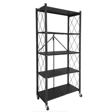 5 Tier Folding Storage Shelves Cart Bookshelf Rocking Wheel Shelf