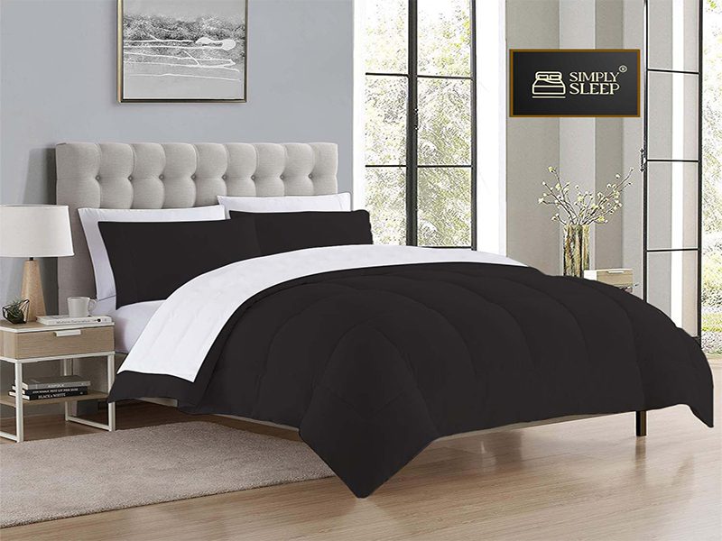 Simply Sleep - Reversible Comforter Set - 90 GSM Micro Fibre - Jet Black - Optical White, Double