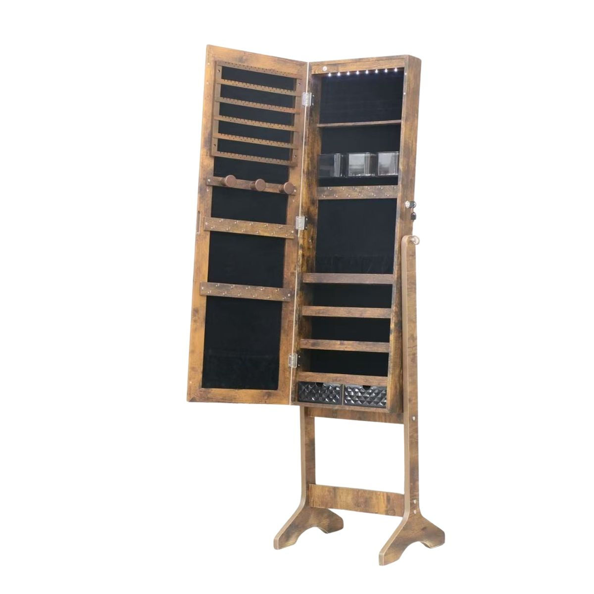 HOMEPOLA Elegant Jewellery Storage Cabinet with Full Length Mirror - Rustic Brown
