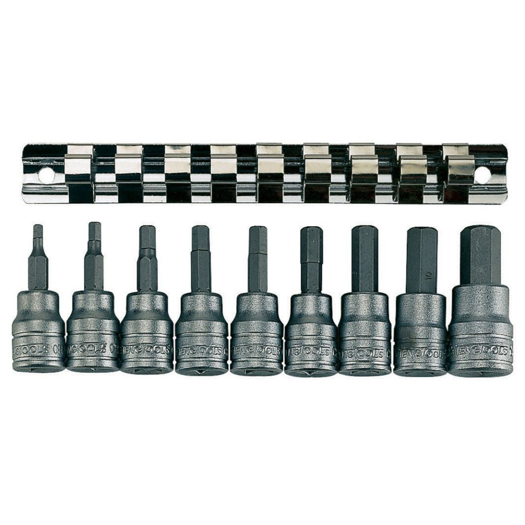 9PC 3/8inch Drive Hex Bit Socket Set on Clip Rail