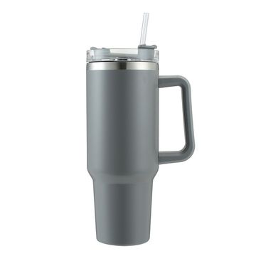 Double Wall Travel Mug Stainless Steel Vacuum Flask & Straw Hot/Cold 1,2L - Grey