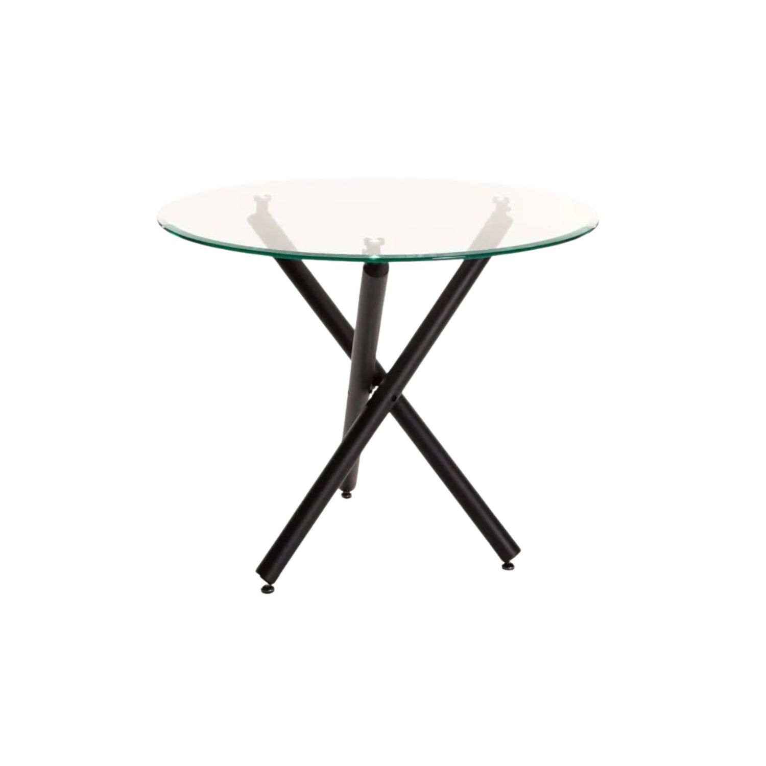 90cm Round Glass Dining Table with Black Legs (4 Seater)
