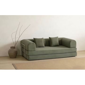 Convertible Vacuum-Compressed Sofa Bed with 2 Pillows – army green