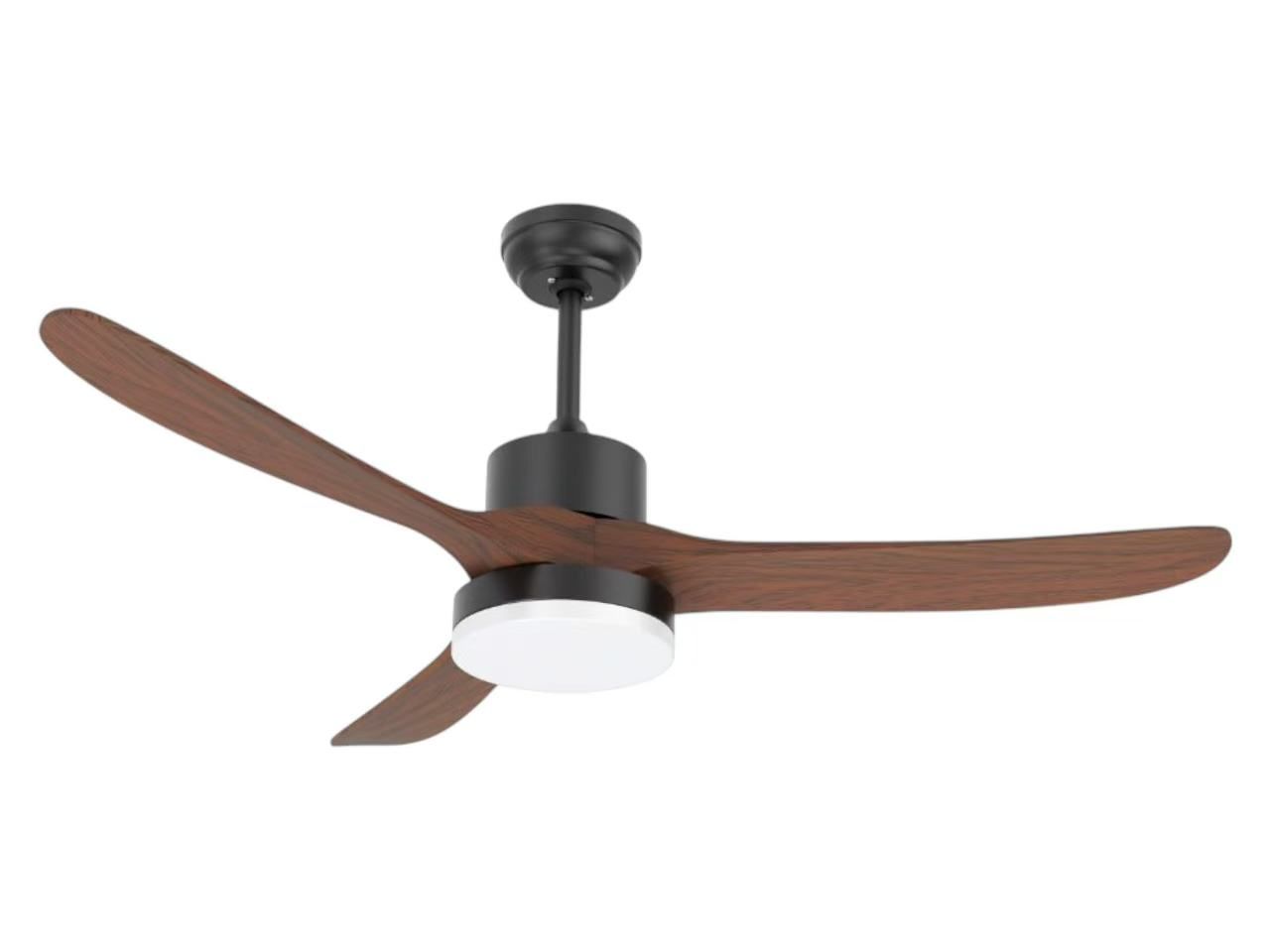 Fine Blue Modern 3 Dark Brown Wood-look ABS blades Black LED Ceiling Fan Light