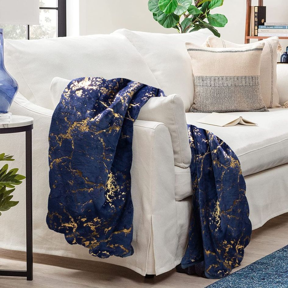 Nu Dekor - 3D Marble Design Fleece Blanket - Navy - 180x200cm