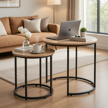 Bragg Essential Round Nesting Coffee Tables, Oak & Black
