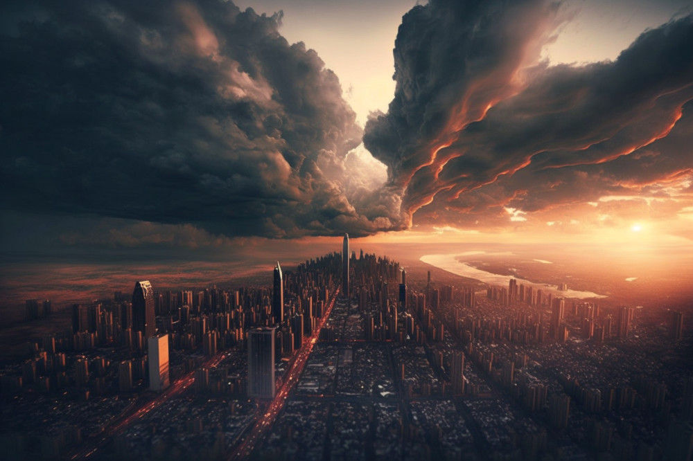 Canvas Wall Art - Cloudy Sunset City View - B1449 - [120 x 80 cm]