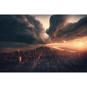 Canvas Wall Art - Cloudy Sunset City View - B1449 - [120 x 80 cm]