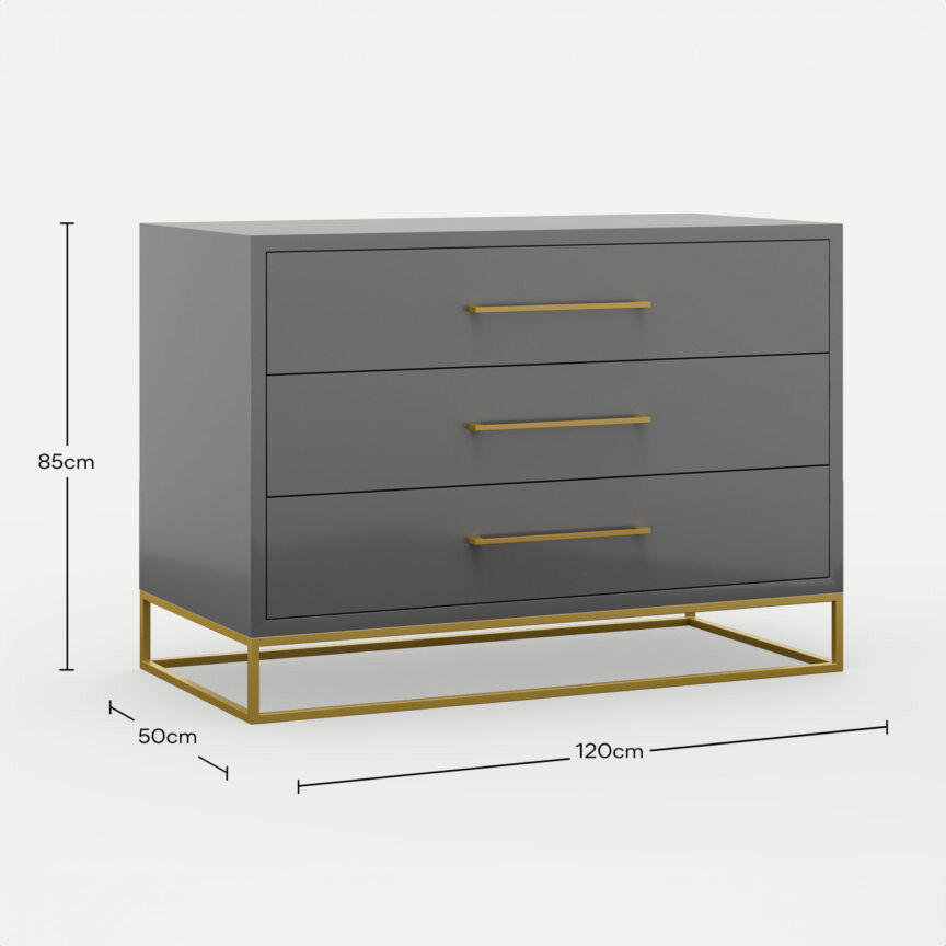 3 Drawer Server Lilo Satin Dark Grey - Gold Frame