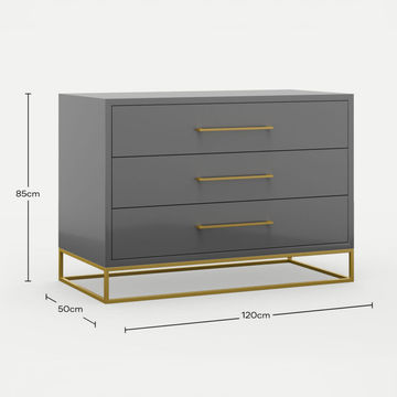 3 Drawer Server Lilo Satin Dark Grey - Gold Frame