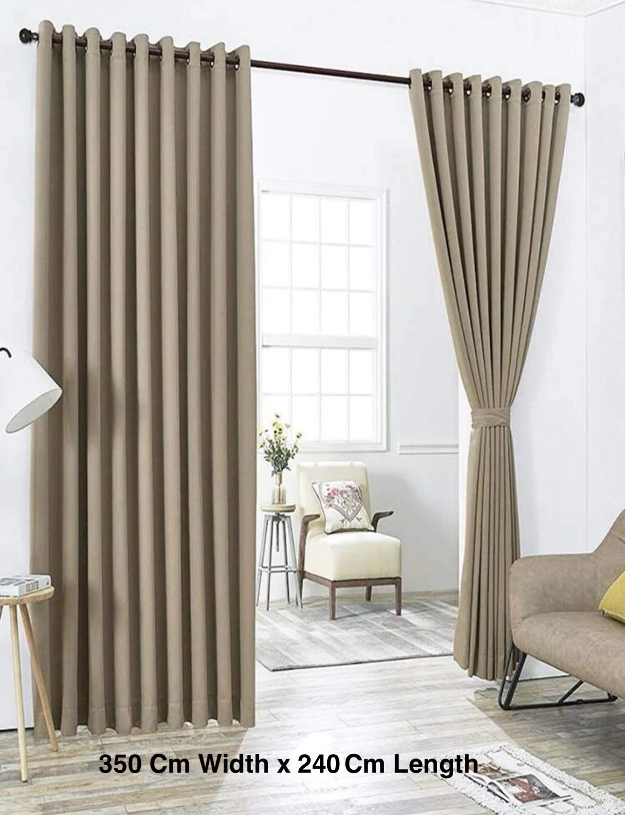 90% Blockout Beige Eyelet Curtain-350 Cm Width x 240 Cm Length