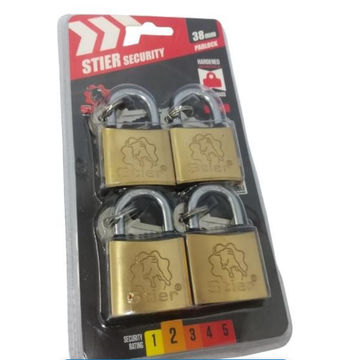Stier - Solid Brass Padlocks 4 Pack with 12 x Keys - 38mm