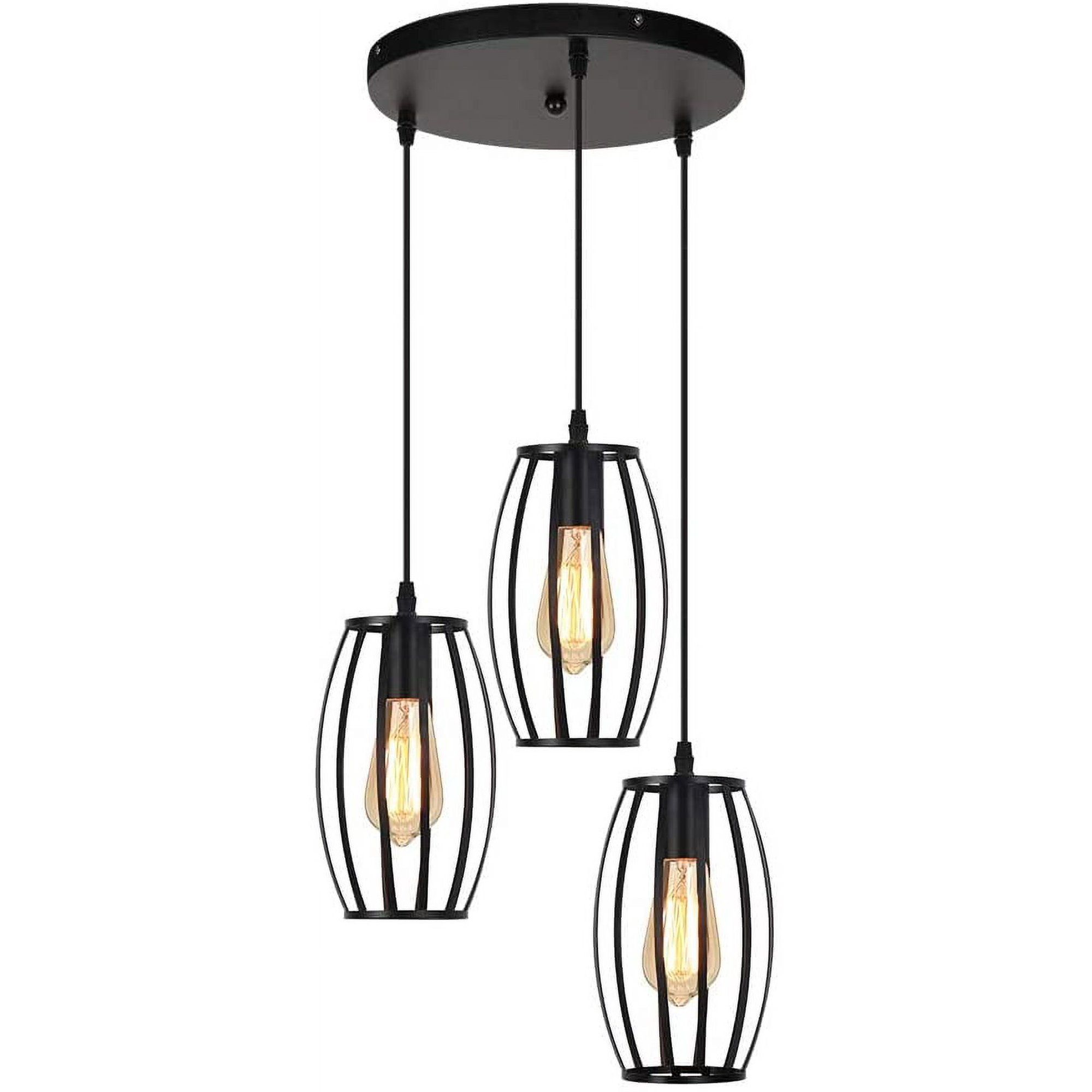 3 Lights Foyer Light Fixtures with Black Metal Cage Lampshade