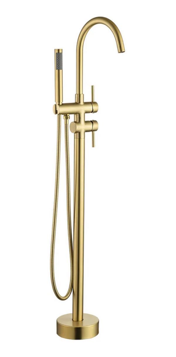 FLOOR MOUNTED BATH MIXER WITH HAND SHOWER - GOLD