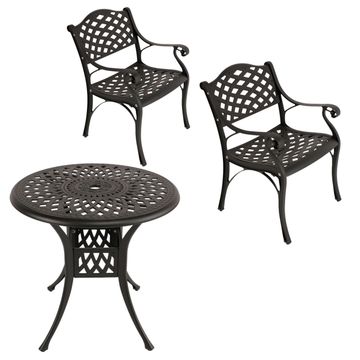 2  Seater - Lattice Aluminium Patio Set / Garden Furniture / Outdoor Dining Set   (2 Lattice Chairs with 78cm Round Lattice Table) - BLACK