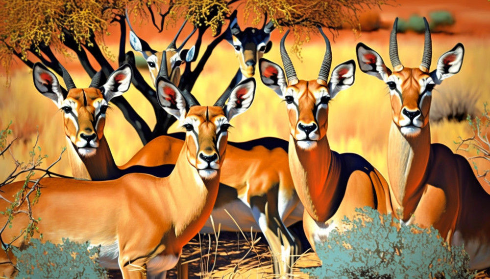 Canvas Wall Art - Canvas Wall Art-Group of Impala - B1166 - [120 x 80 cm]
