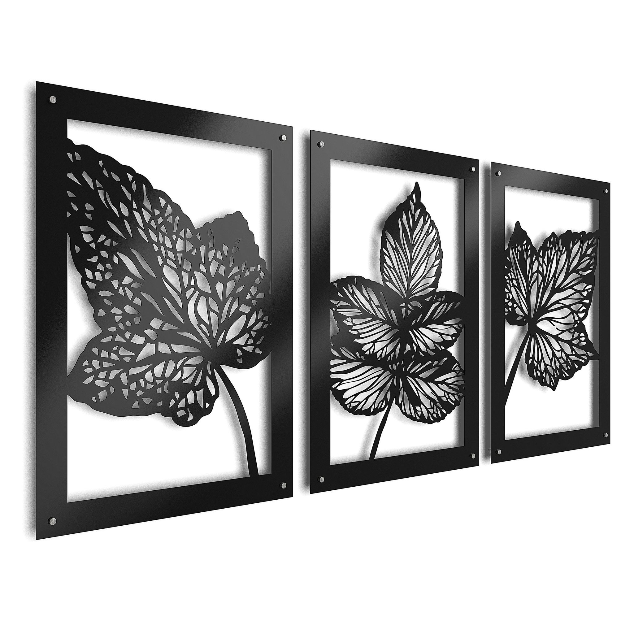 Very Leafy Black Raised Metal Wall Art Home Décor - 184x61cm