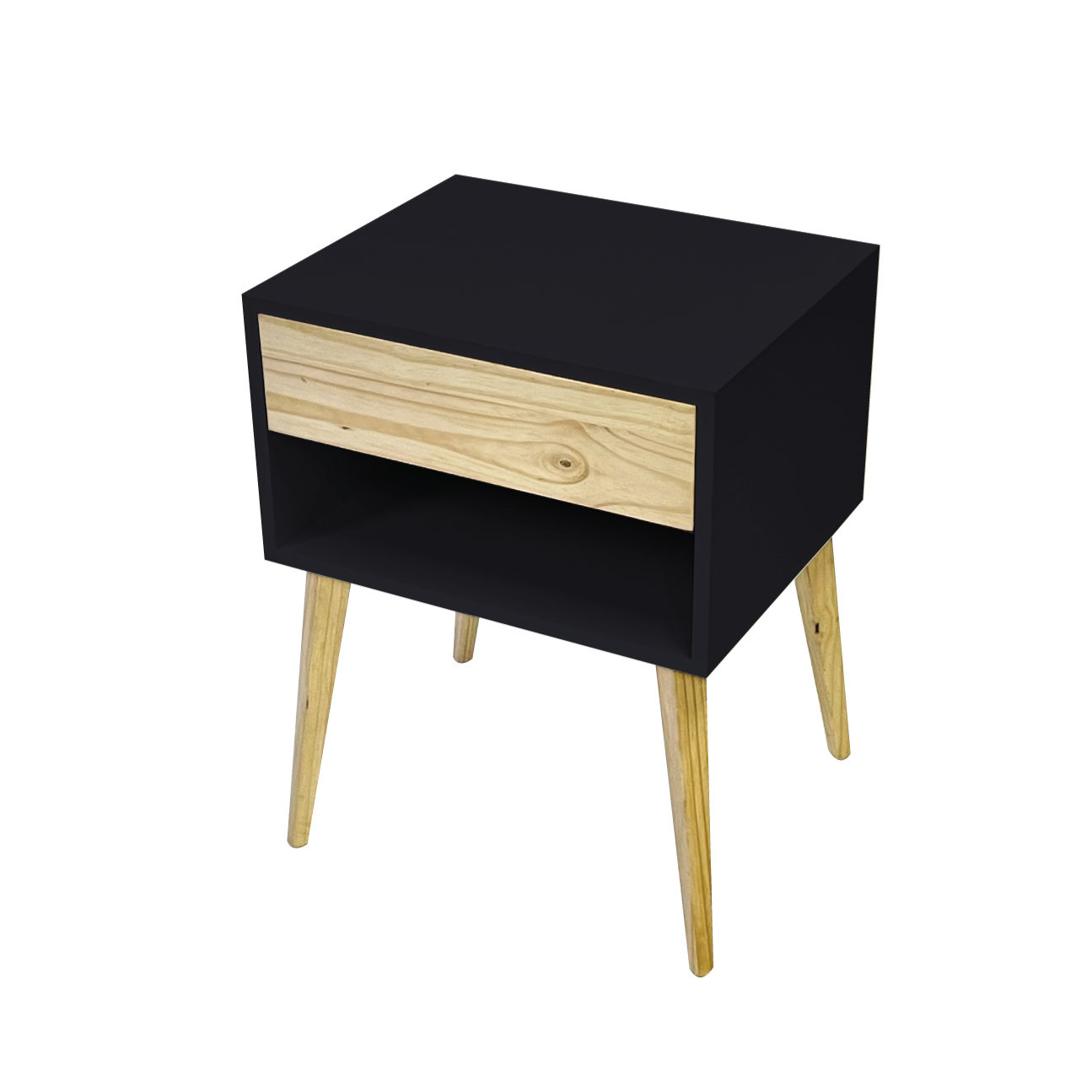 Fihlo One Drawer + Shelf Side Table - Black