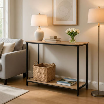 Bragg Essential Console Table with Shelf, Oak & Black