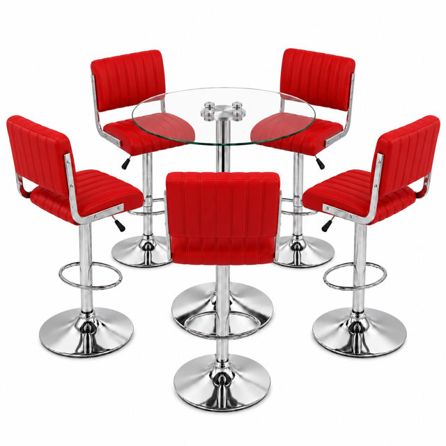 Ziyane DIY 6-Piece Glass Top Adjustable Bar Table & Swivel Stool Set (Red)