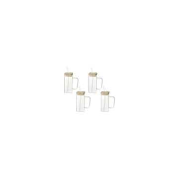 Tumbler Drinking jar with a straw makes 400 ml Bottle With Drinking Glass (Pack of 4, White)