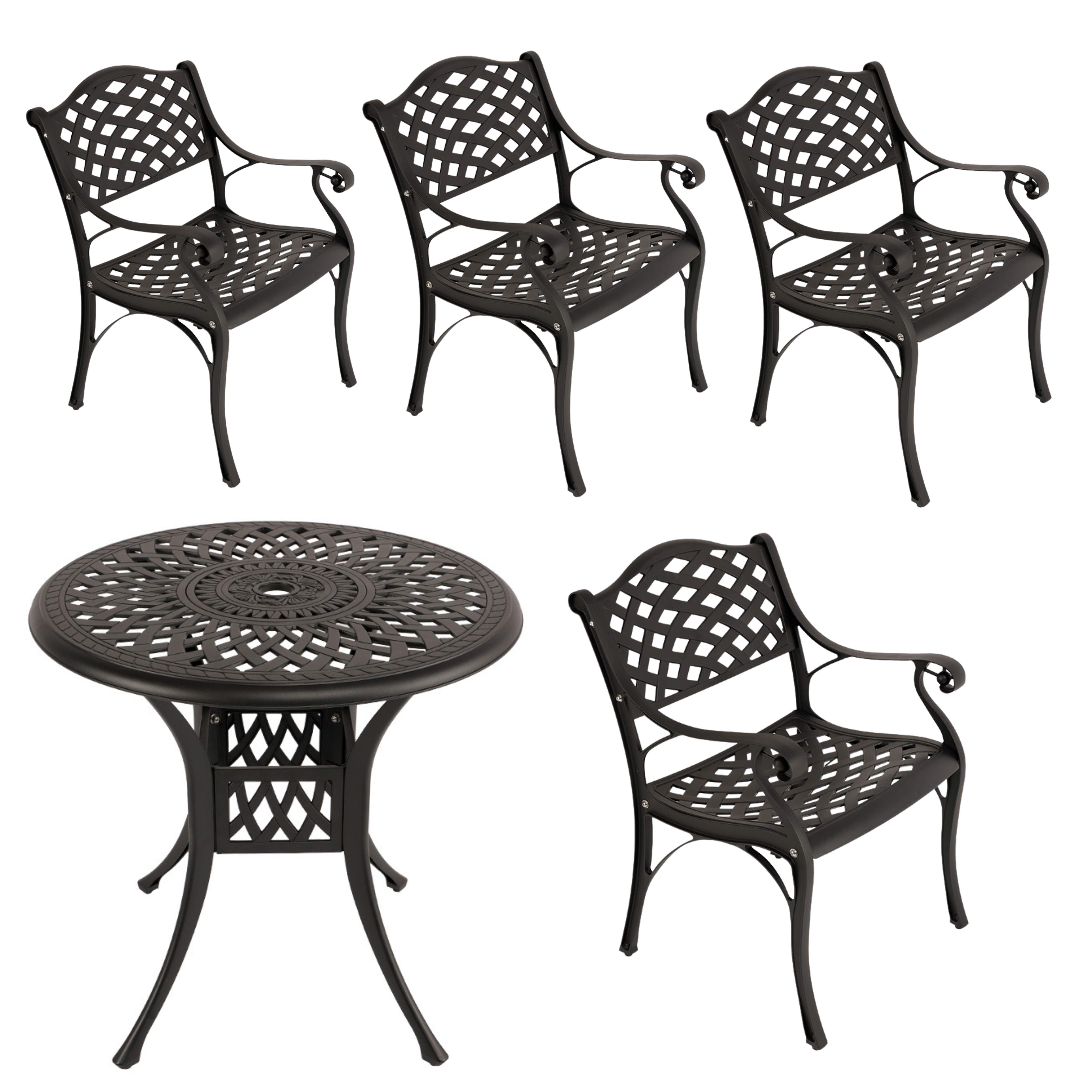 4  Seater - Lattice Aluminium Patio Set / Garden Furniture / Outdoor Dining Set    (4 Lattice Chairs with 78cm Round Elizabeth Table) - BLACK