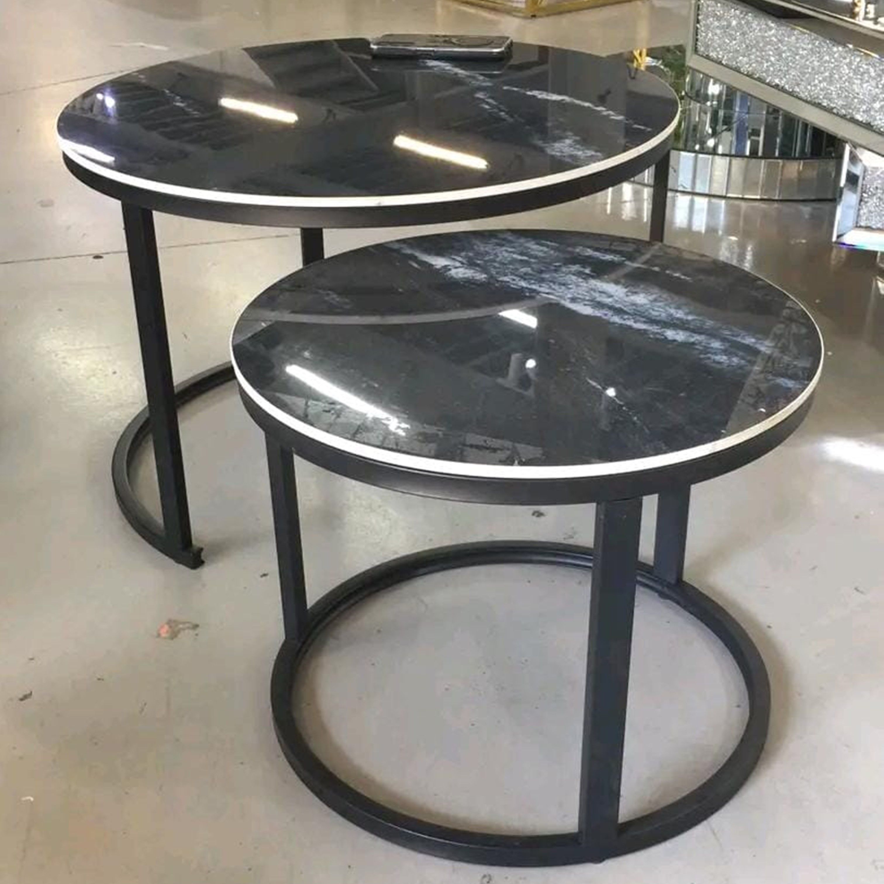 Round Black Marble Top Nesting Coffee Table Set